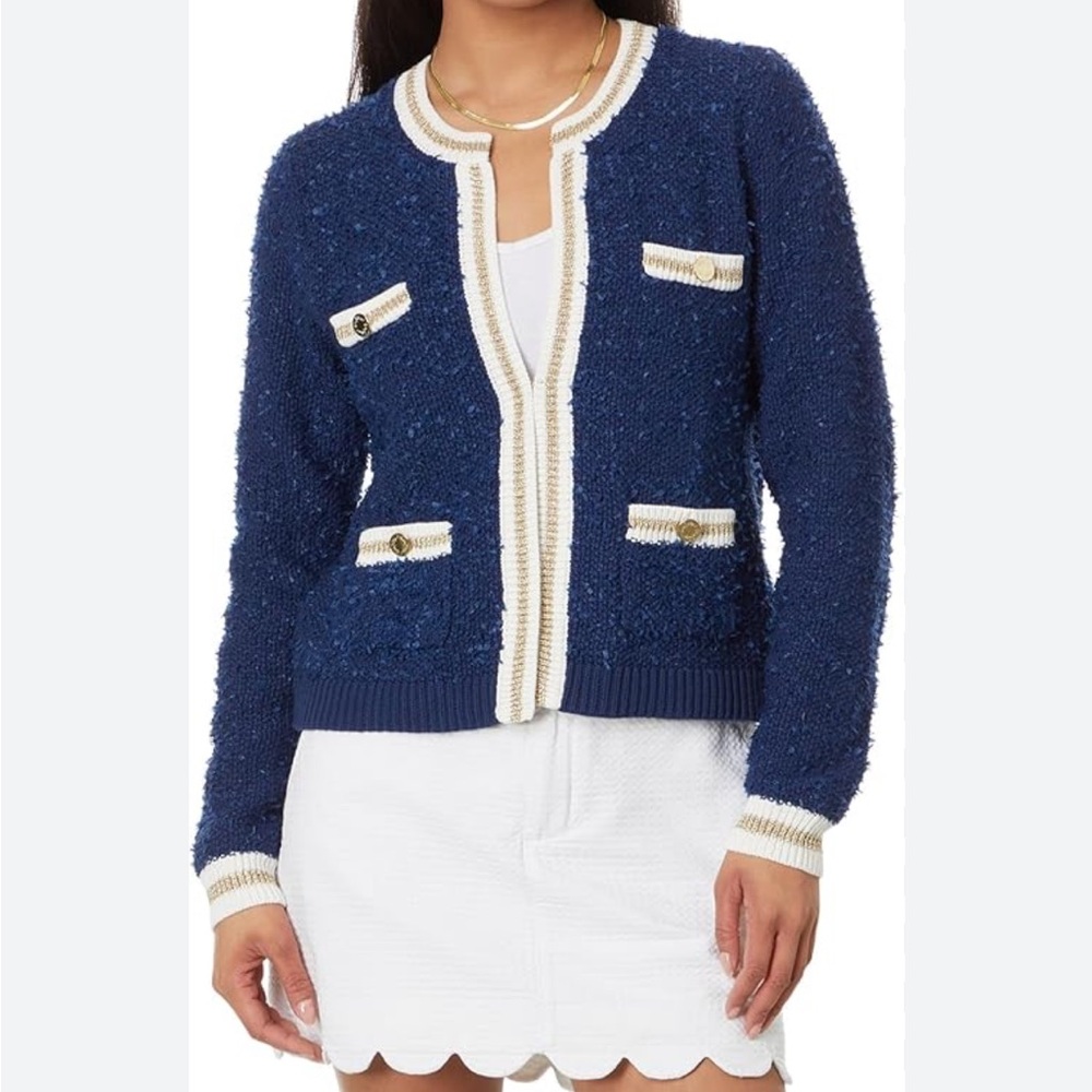 XL Lilly Pulitzer Navy and Cream Cardigan